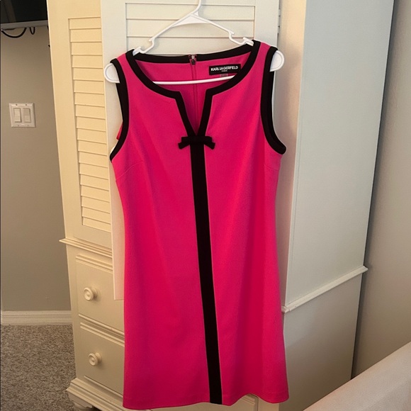 Karl Lagerfeld Vibrant Pink Mini Dress with Black Accents - Picture 1 of 4